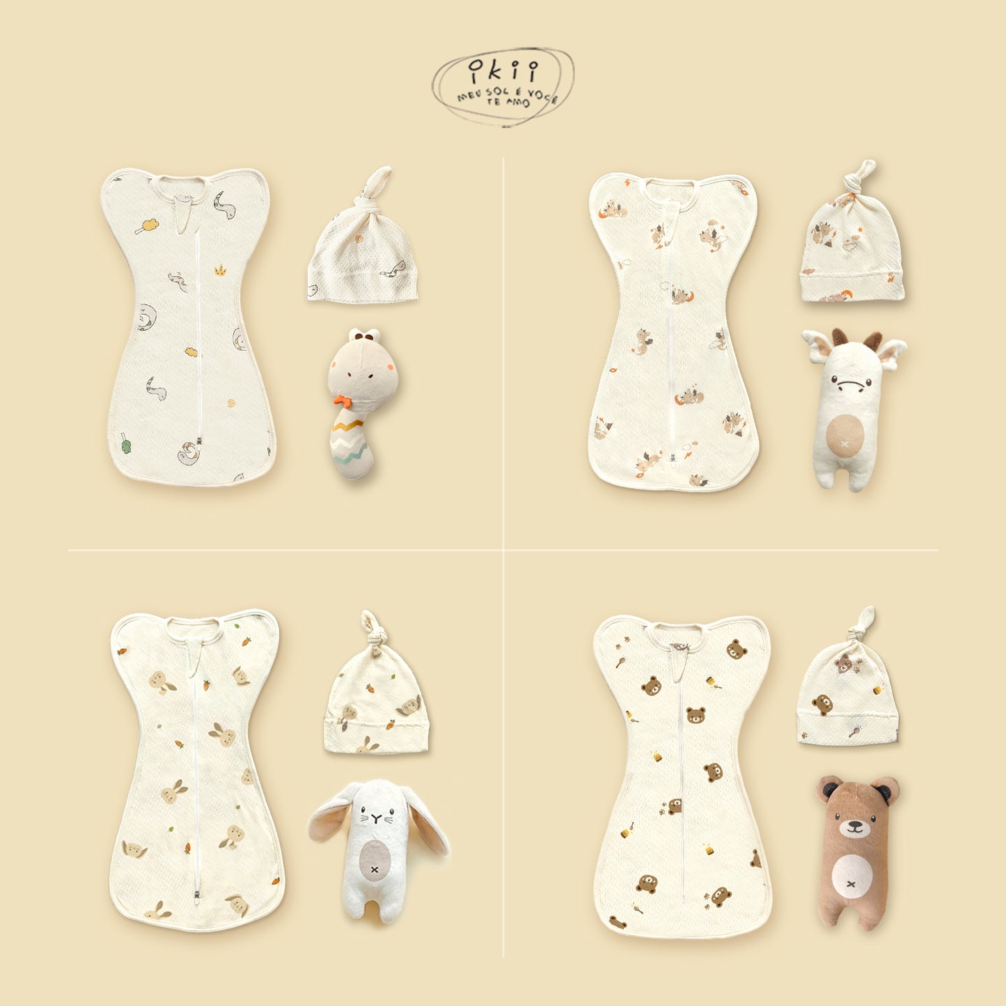 補貨中) Mash Organic Swaddle + Hat + Rattle (GIFT SET) 睡袋連帽+迷你搖鈴套裝