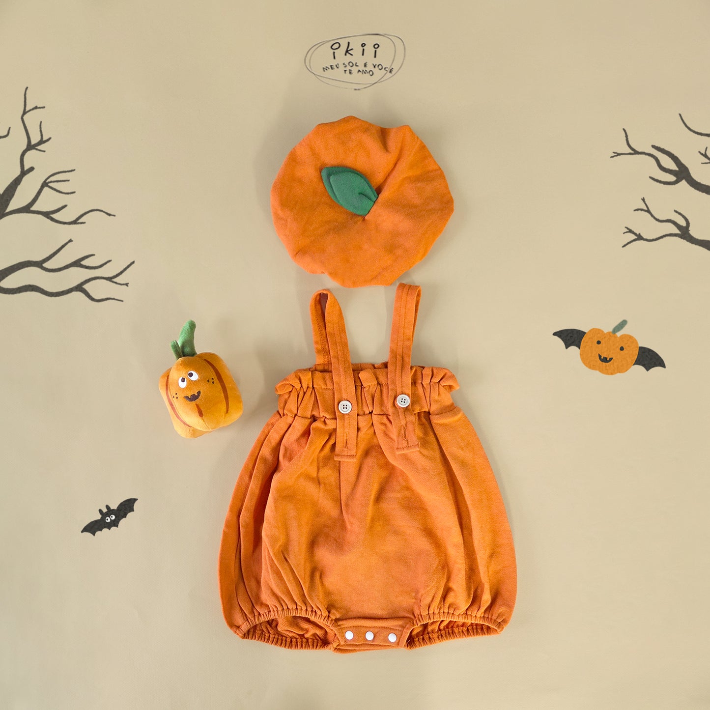 現貨) Halloween 南瓜連身衣兩件套 (連身衣+帽子)