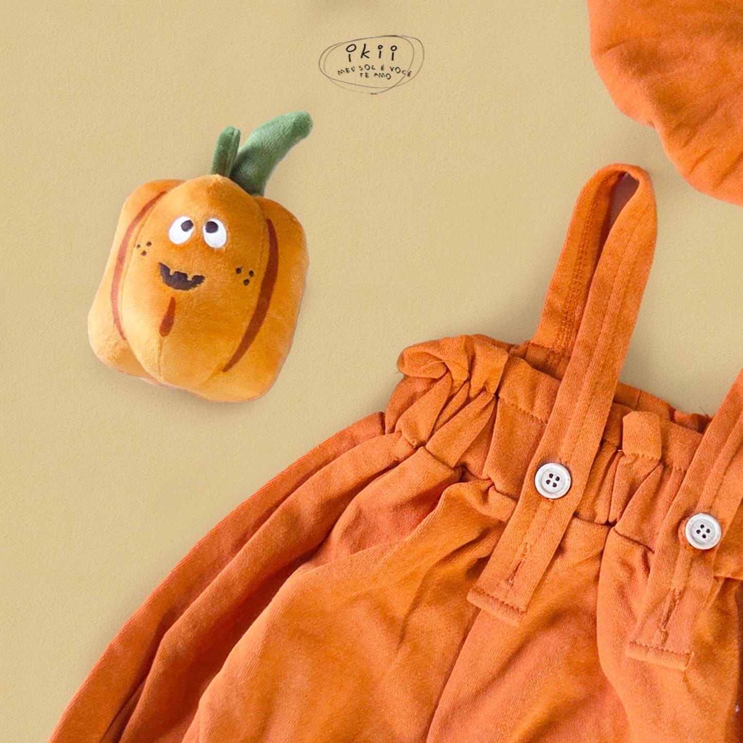 現貨) Halloween 南瓜連身衣兩件套 (連身衣+帽子)