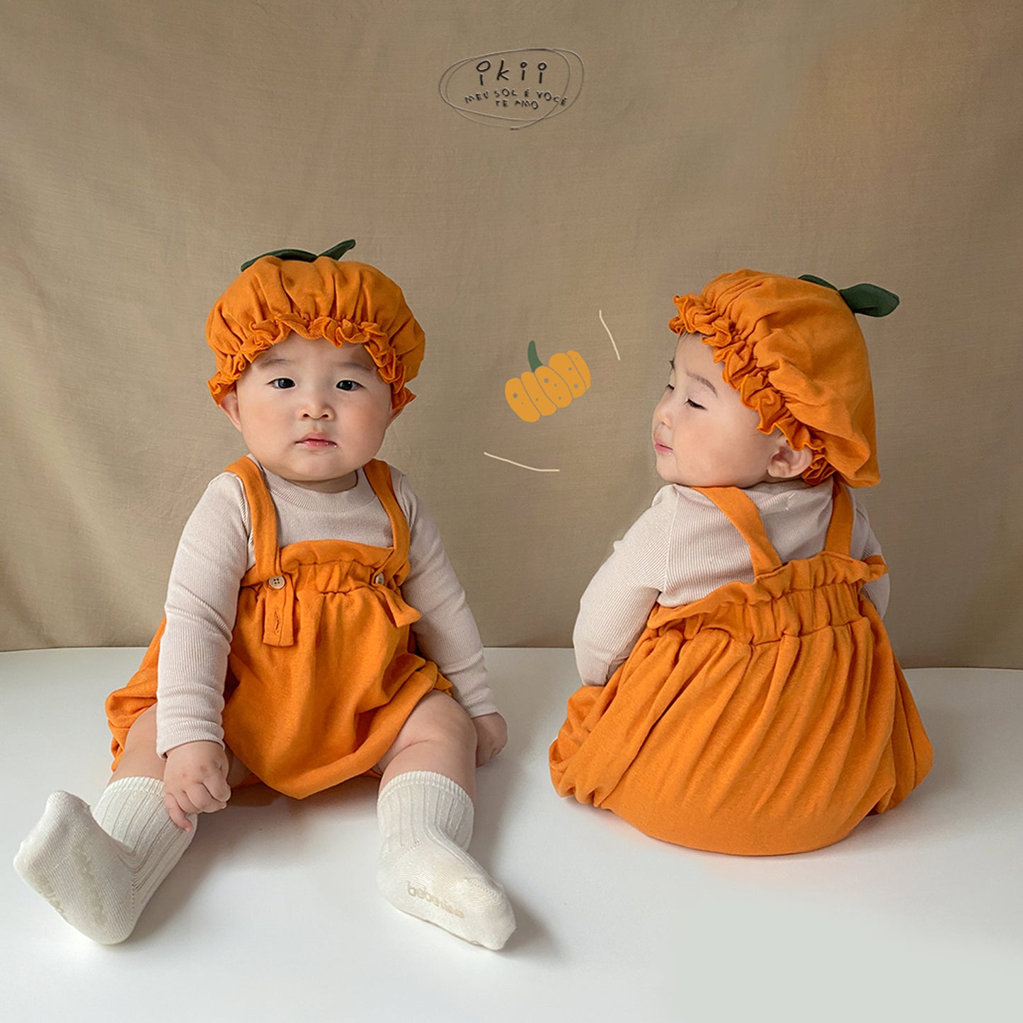現貨) Halloween 南瓜連身衣兩件套 (連身衣+帽子)