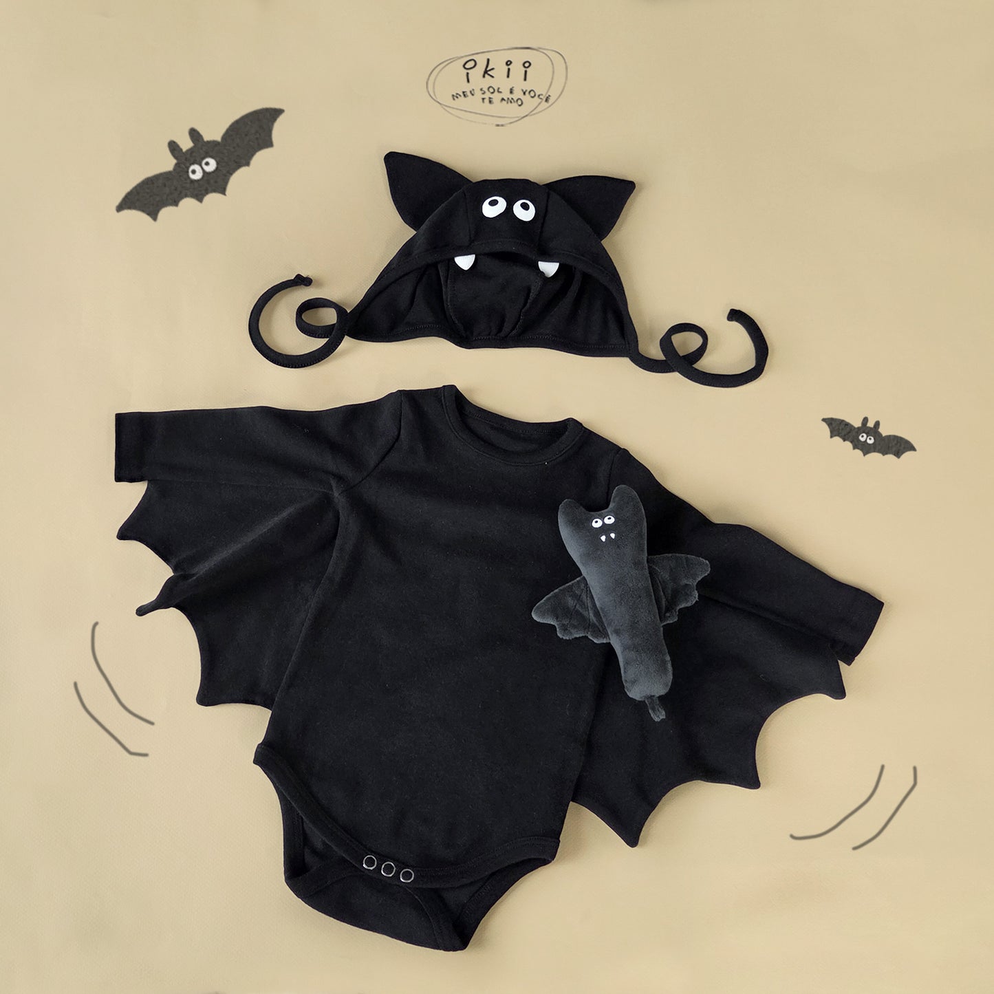 現貨) Halloween 蝙蝠俠2件套裝 (長袖連身衣+帽子)