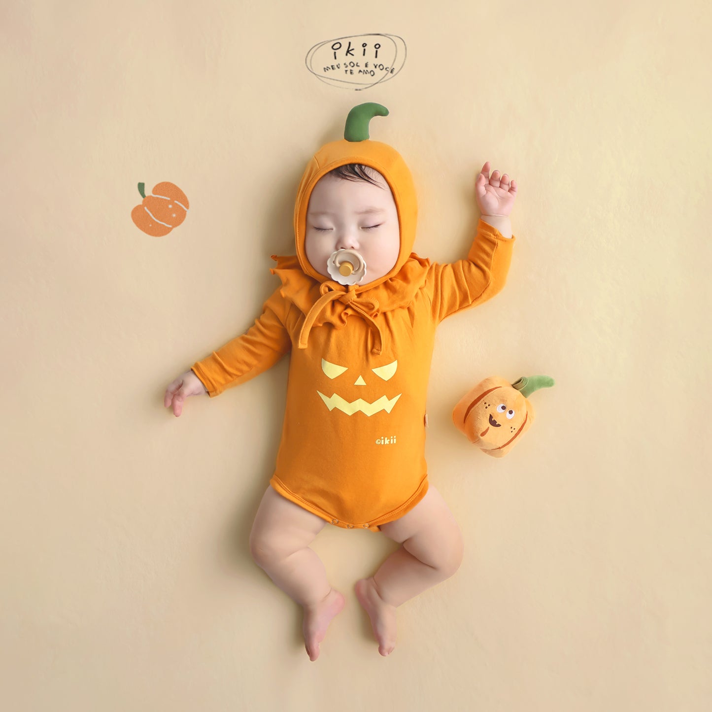 預訂中) Halloween 2025新款 南瓜褶邊兩件套(連身衣+帽子)