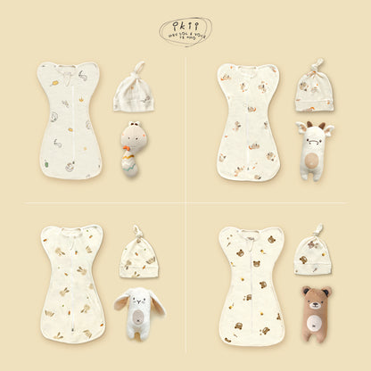 補貨中) Mash Organic Swaddle + Hat + Rattle (GIFT SET) 睡袋連帽+迷你搖鈴套裝