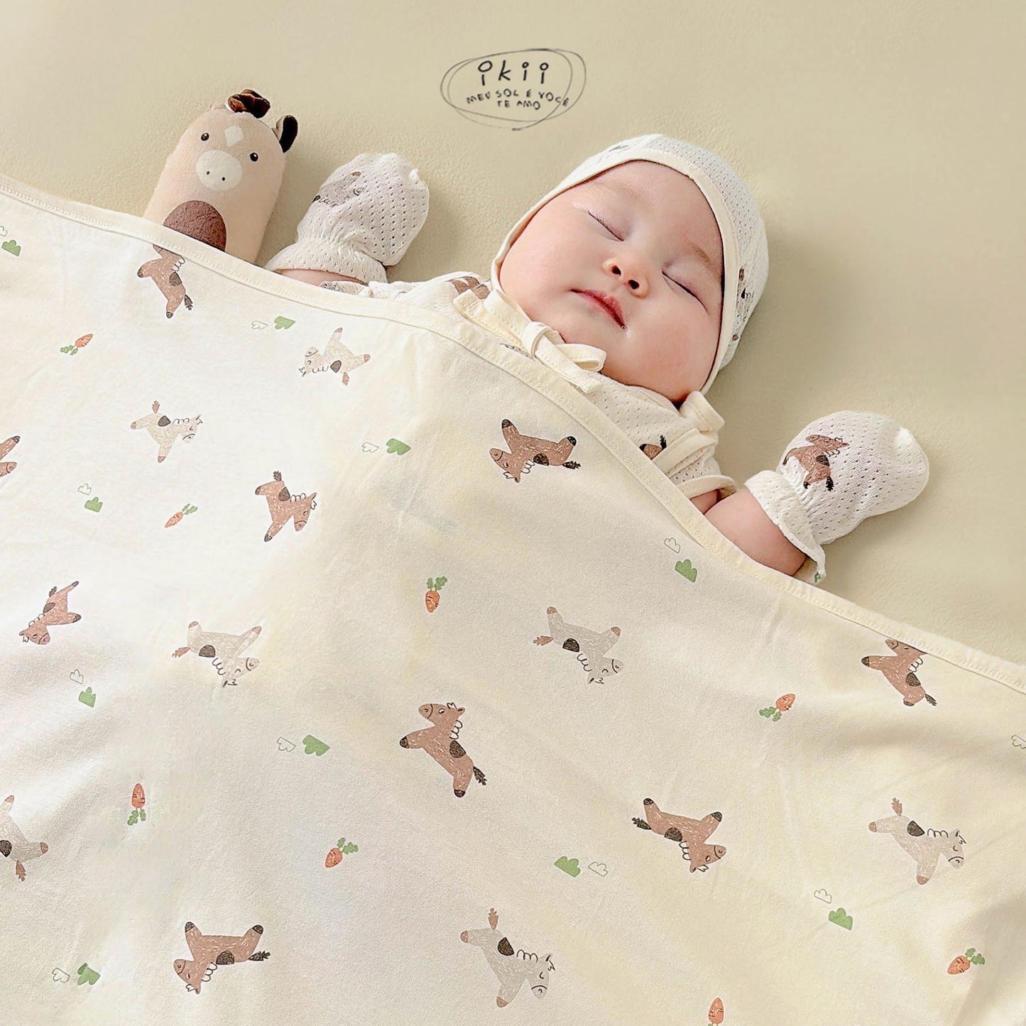Horse Baby 蘿蔔馬仔初生Orangic Swaddle Blanket 包被